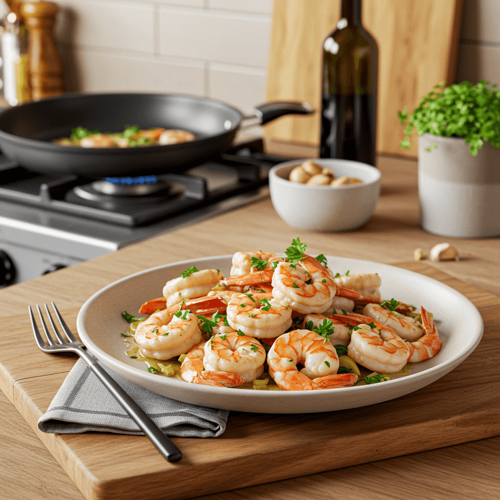 Sautéed Garlic Shrimp with White Wine and Parsley