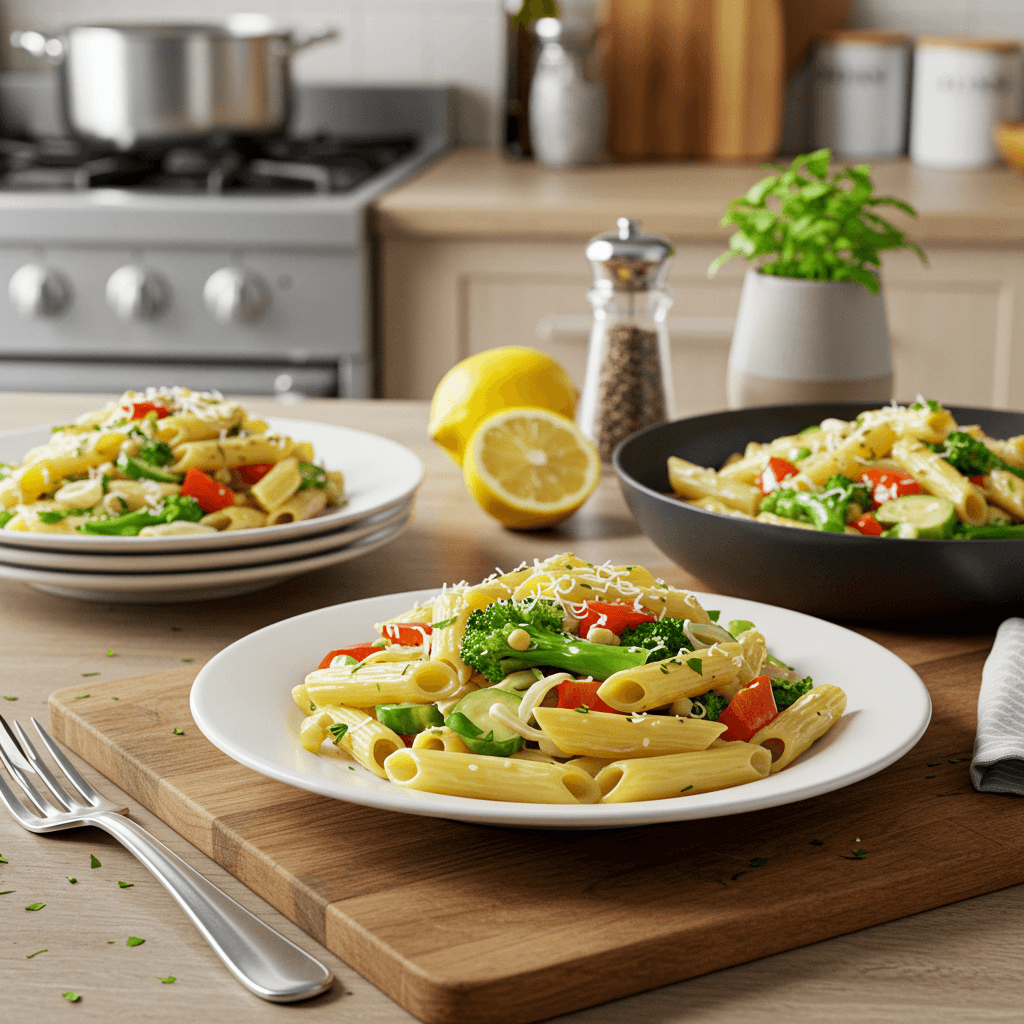 Sautéed Veggie Penne with Creamy Lemon Parmigiano Sauce
