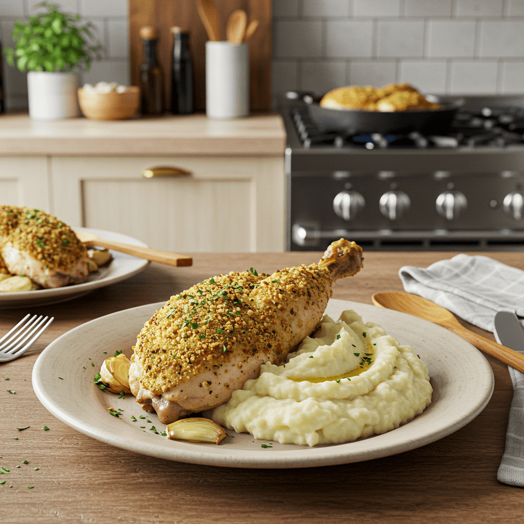 Savory Herb-Crusted Chicken with Garlic Mashed Potatoes