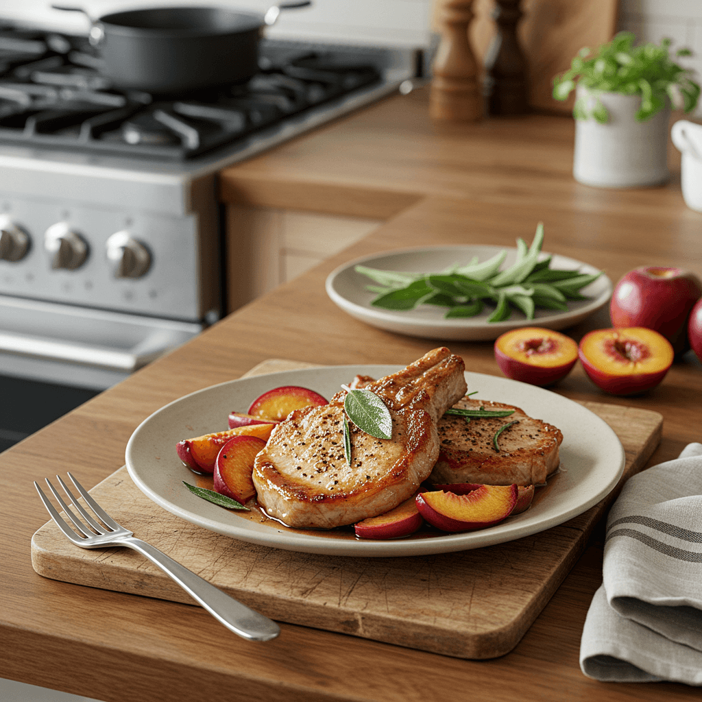 Savory Pan-Fried Pork Chops with Sage and Stone Fruit