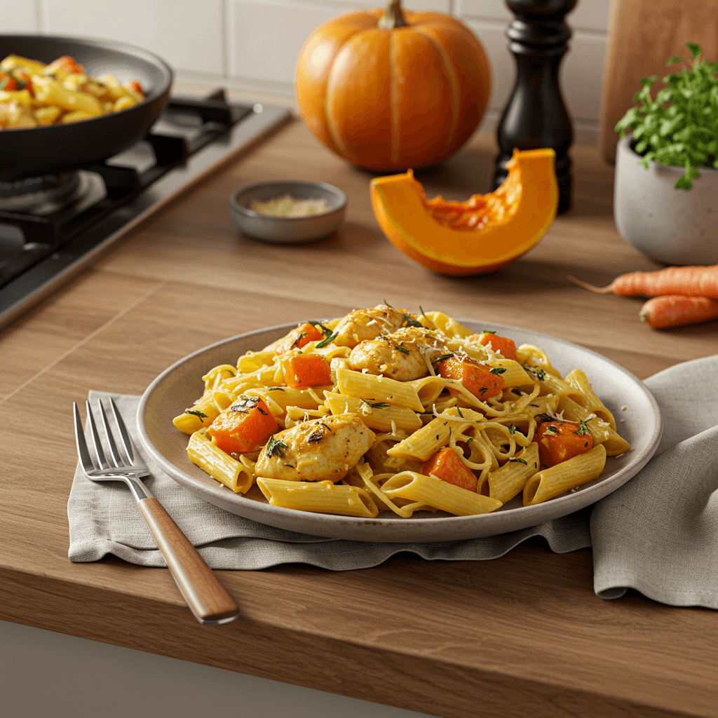 Savory Pumpkin and Chicken Pasta with Sage-Infused White Wine Sauce