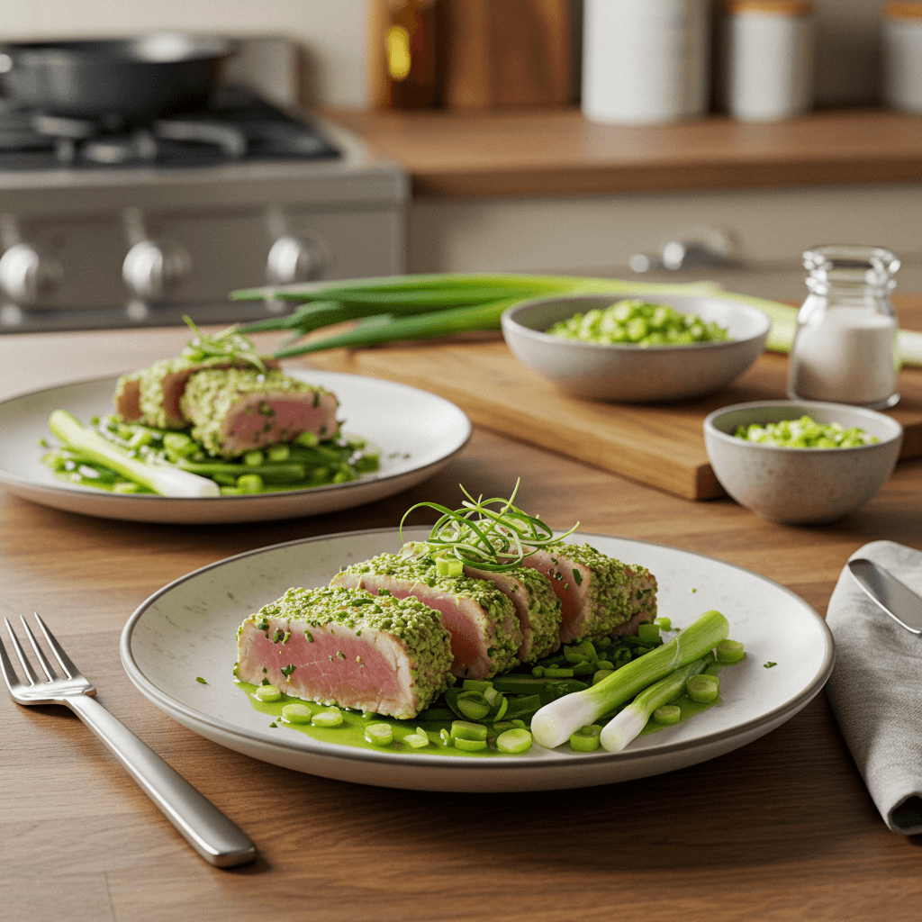 Savory Wasabi-Crusted Ahi Tuna with Green Onion Garnish