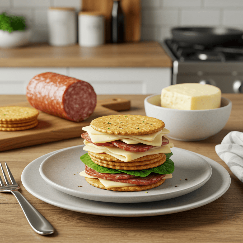 Smoky Salami and Provolone Cracker Stacks