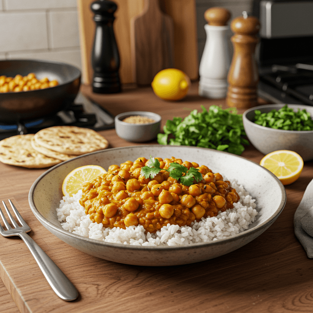 Spiced Chickpea Masala with Fresh Cilantro and Lemon