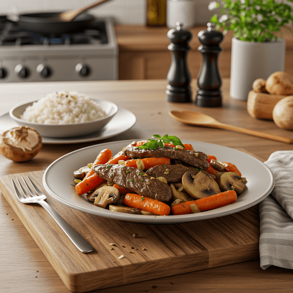 Spiced Sautéed Beef with Carrots and Mushrooms
