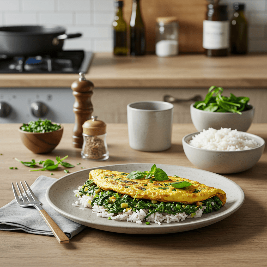 Spiced Spinach & Herb Omelette with Basmati Rice