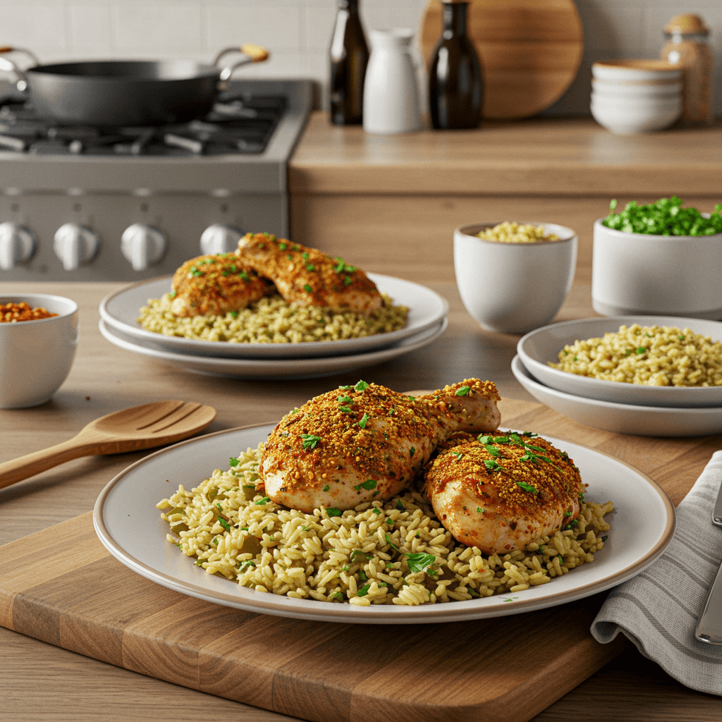 Spicy Herb-Crusted Chicken with Savory Rice Pilaf