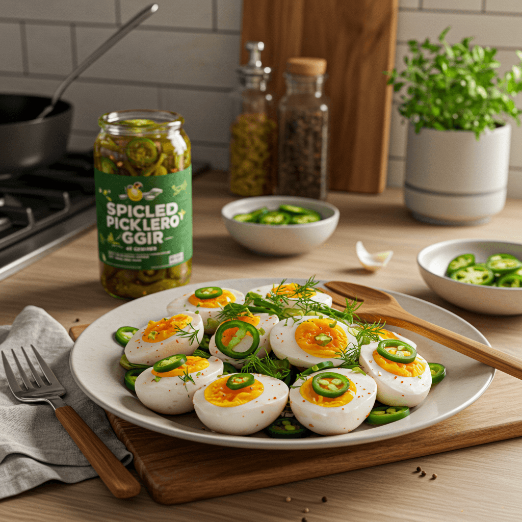 Spicy Pickled Eggs with Dill and Jalapeño