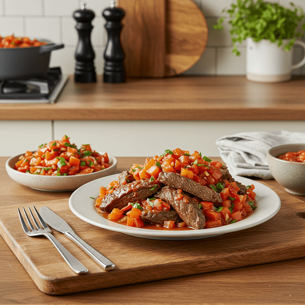 Spicy Stove-Top Beef Chuck Roast with Bell Pepper Salsa