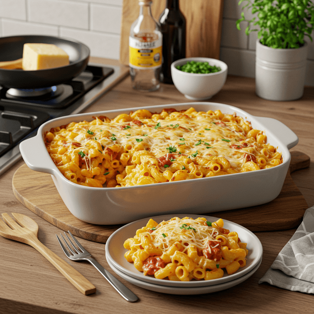 Ultimate Three-Cheese Baked Macaroni with Herbs and a Hint of Spice