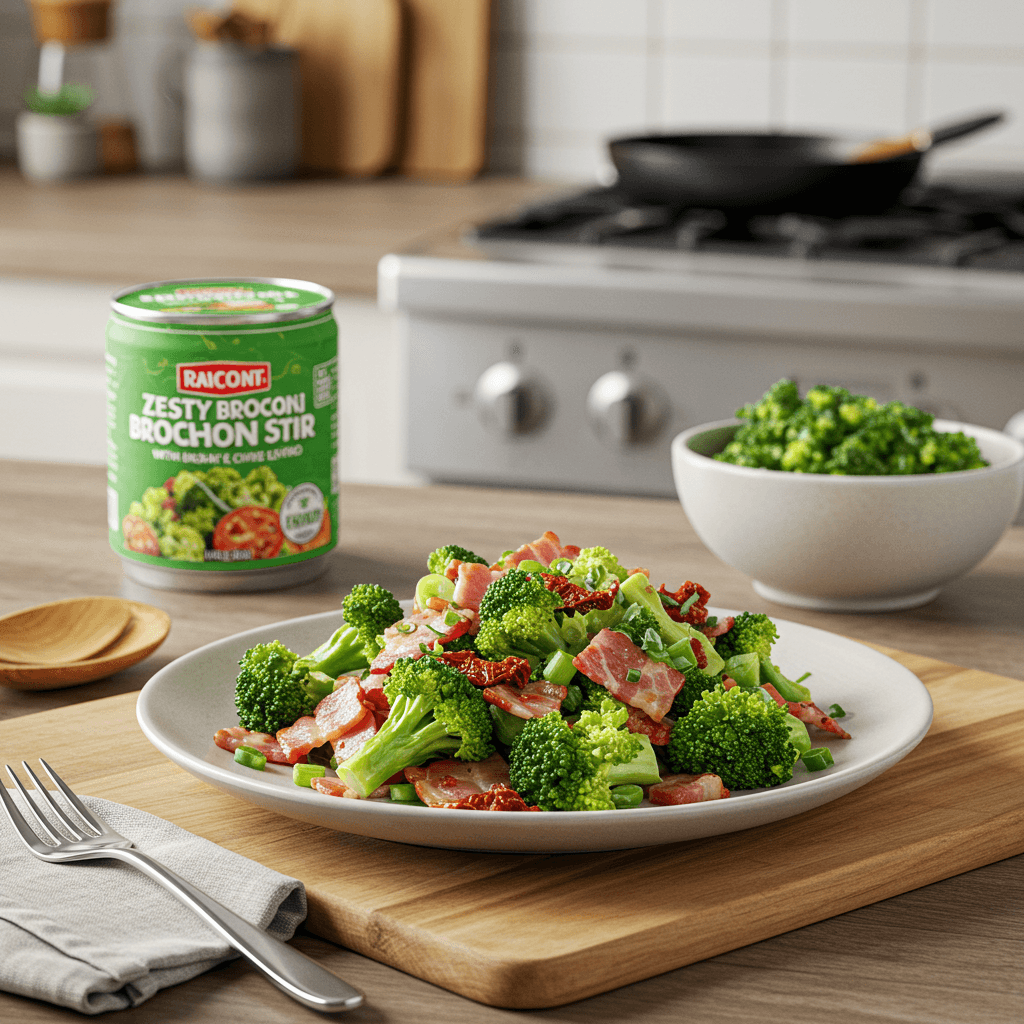 Zesty Broccoli and Bacon Stir with Sun-Dried Tomato & Chive Dressing