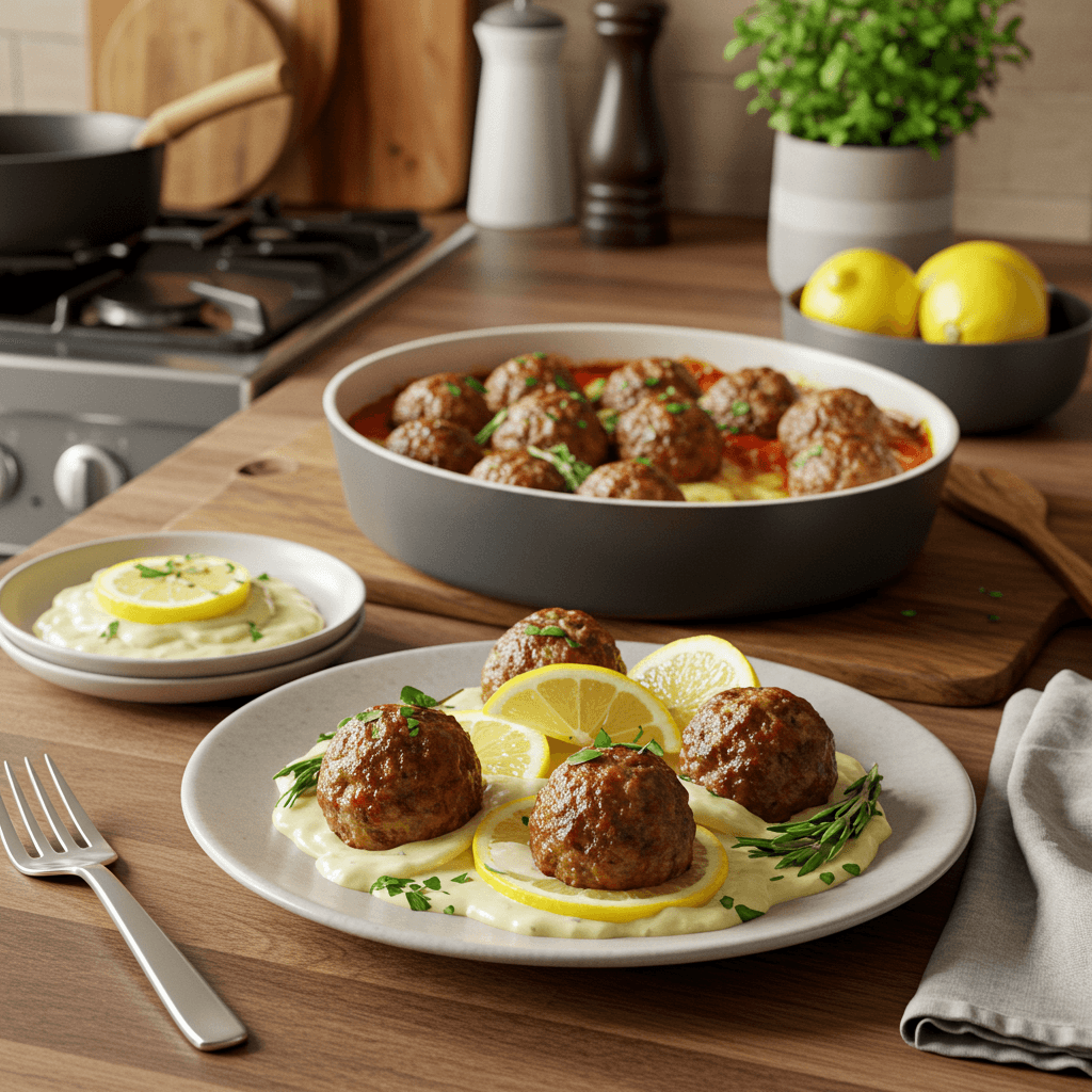 Baked Italian Meatball Medley with Lemon Herb Cream Sauce