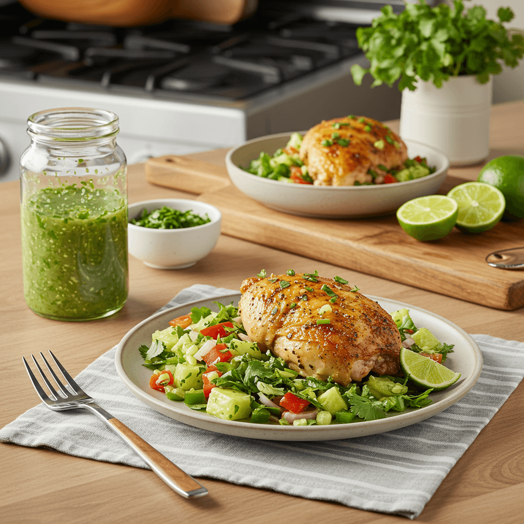 Baked Lime-Cilantro Chicken with Cilantro-Lime Salad Dressing