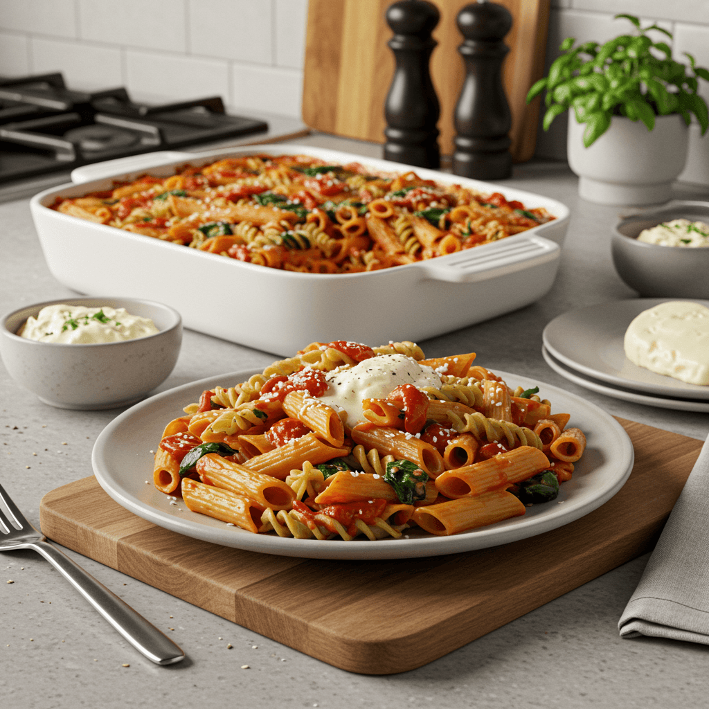 Baked Trio Pasta Medley with Smoked Mozzarella