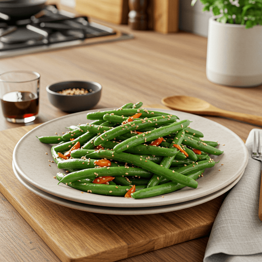 Blanched Green Beans with Sesame Soy Chili Dressing