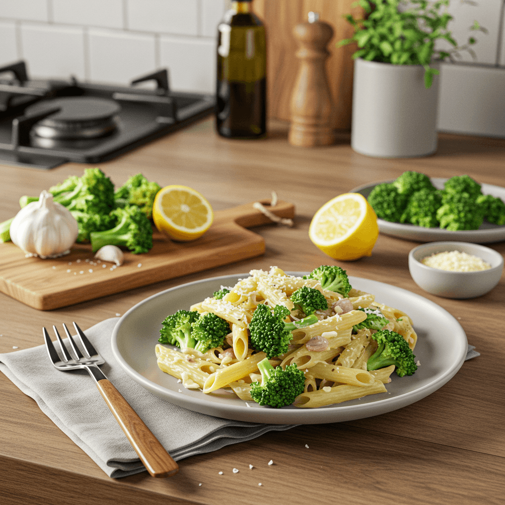 Broccoli & Garlic Pasta Delight with Parmesan and Lemon