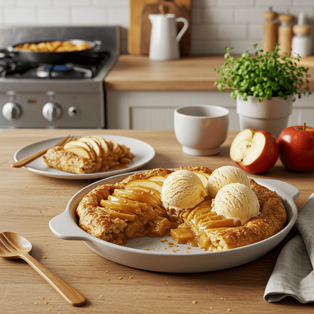 Caramel Apple Pastry Bake with Vanilla and Salted Caramel Ice Cream