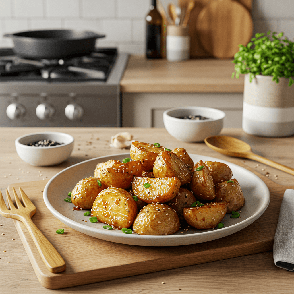 Caramelized Soy-Glazed Potatoes with Sesame and Garlic