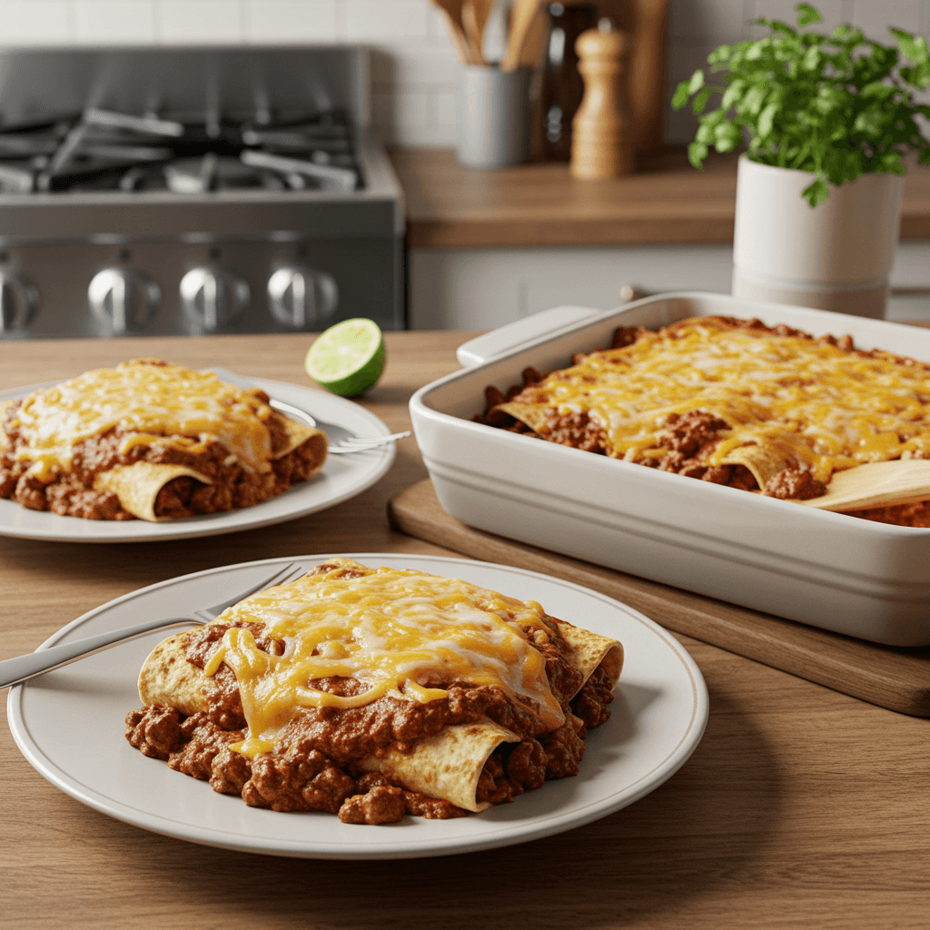Cheesy Beef Enchilada Bake