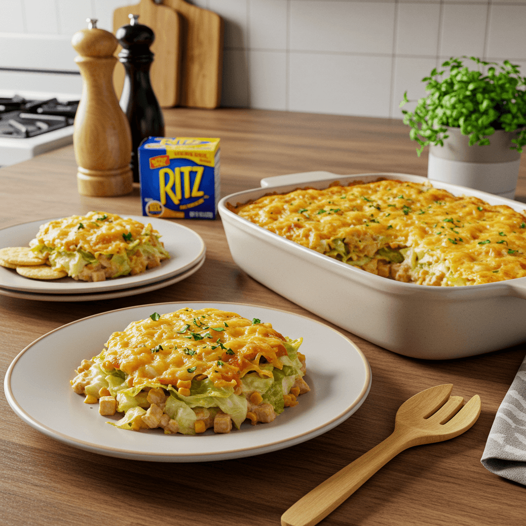 Cheesy Cabbage Casserole with Ritz Cracker Topping