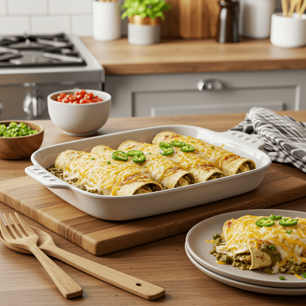 Cheesy Green Chile Chicken Enchiladas