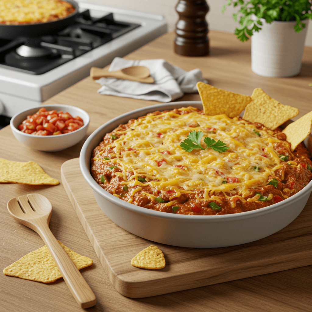 Cheesy Salsa Dip with Tortilla Chips