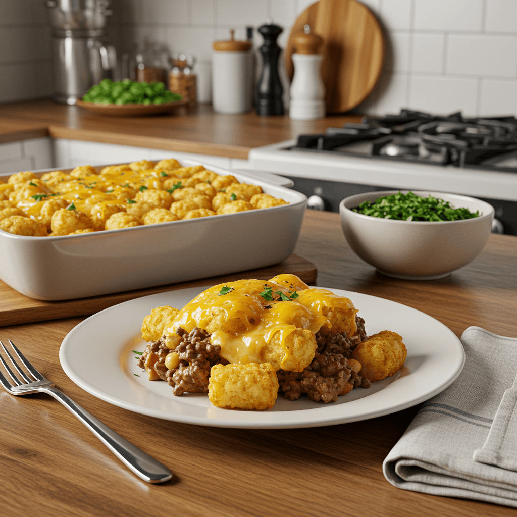 Cheesy Tater Tot Beef Casserole Delight