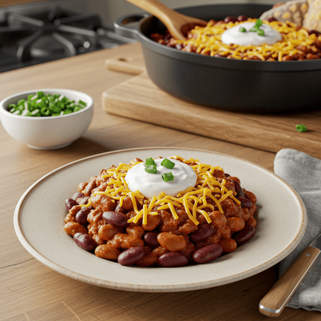 Cheesy Three-Bean Fiesta Chili