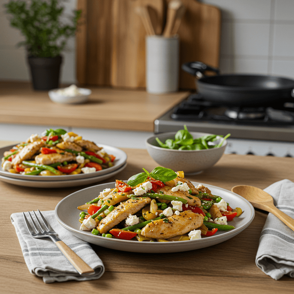 Colorful Garden Stir-Fry with Herbaceous Chicken & Feta