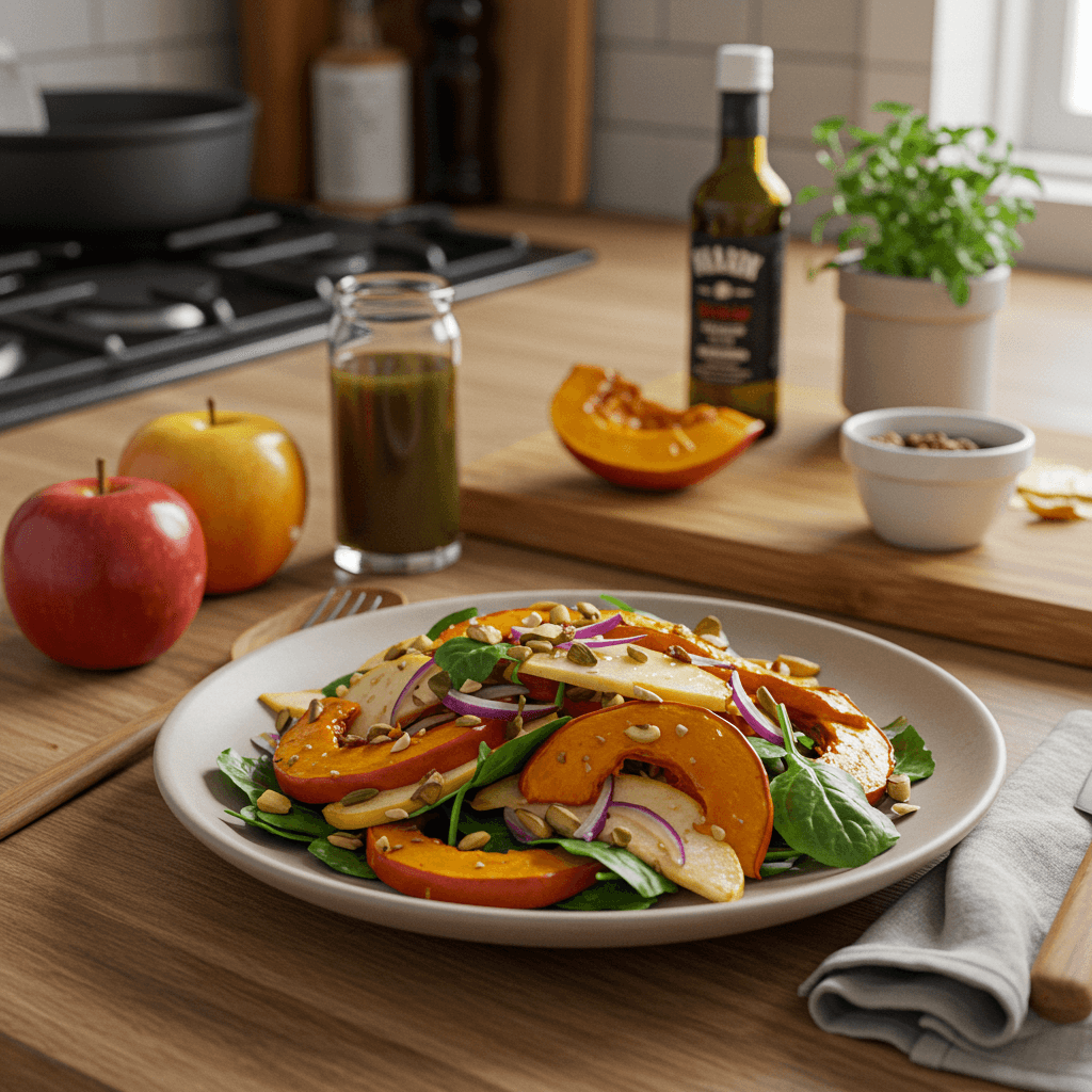 Crisp Apple and Roasted Pumpkin Salad with Honey Dijon Vinaigrette