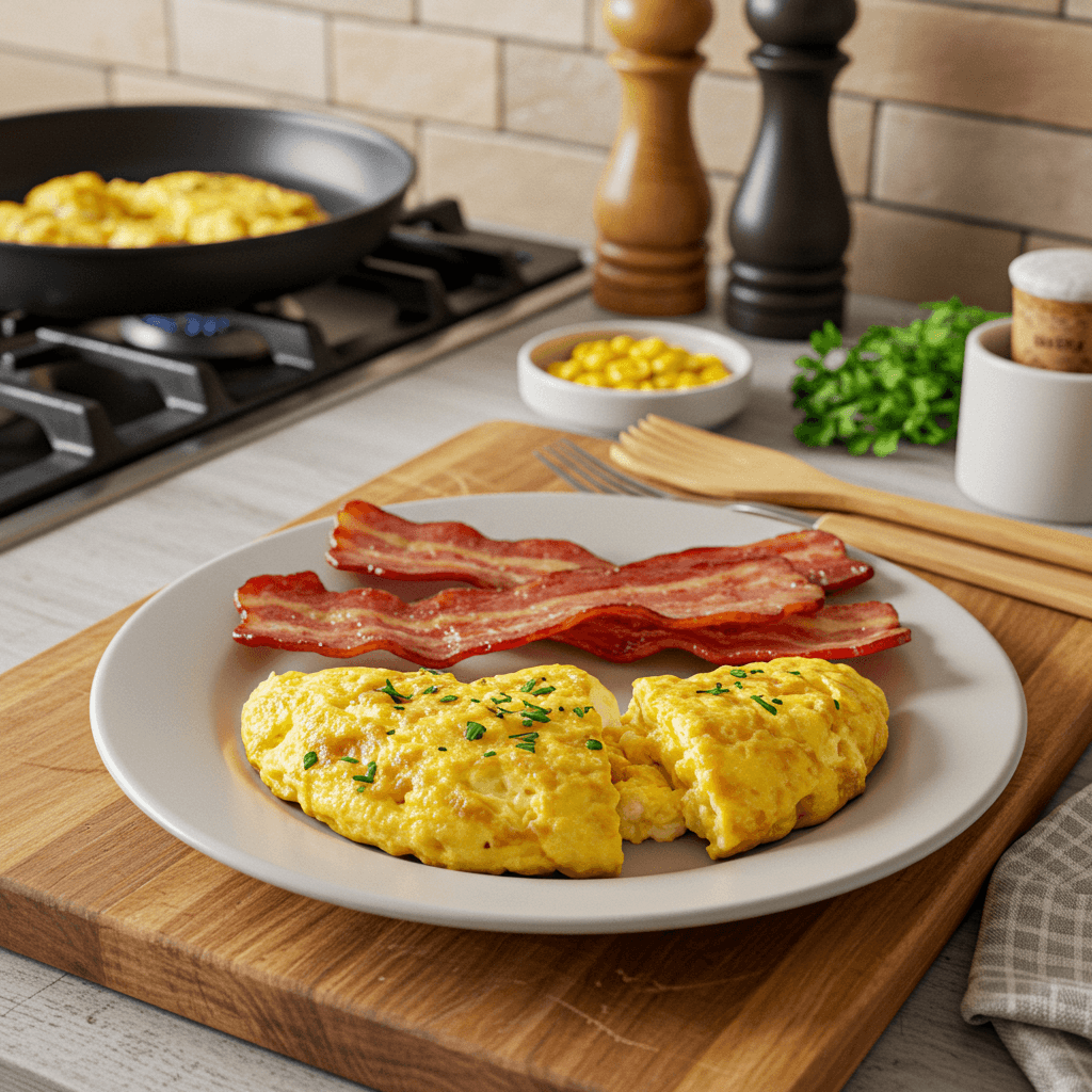 Crispy Bacon & Seasoned Scrambled Eggs Breakfast Delight