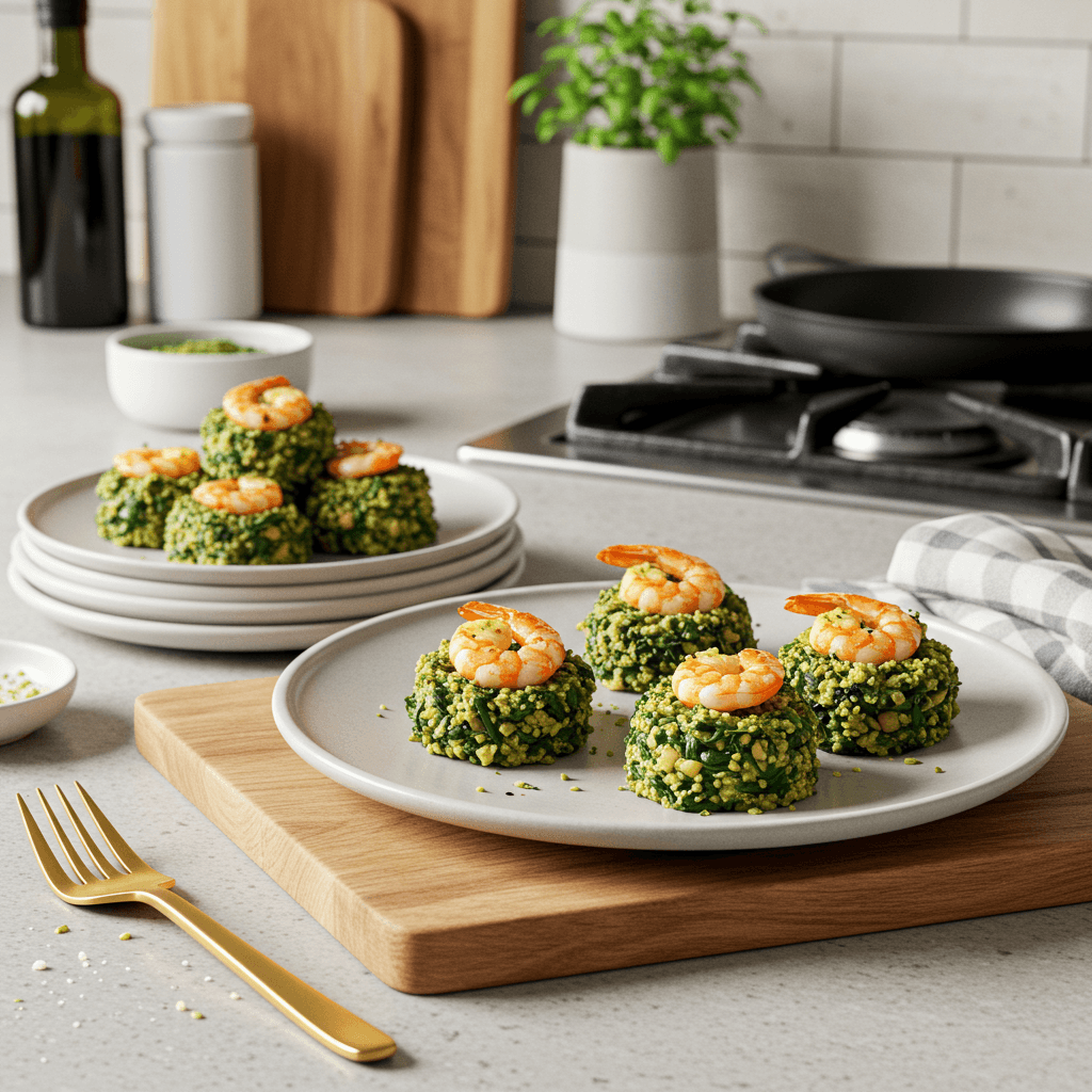Crispy Spinach & Shrimp Pesto Bites