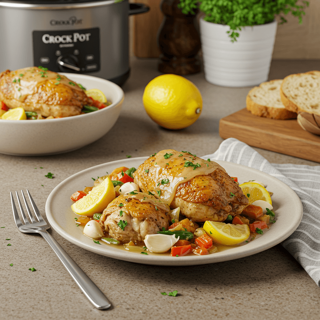 Crock Pot Lemon-Garlic Chicken Delight