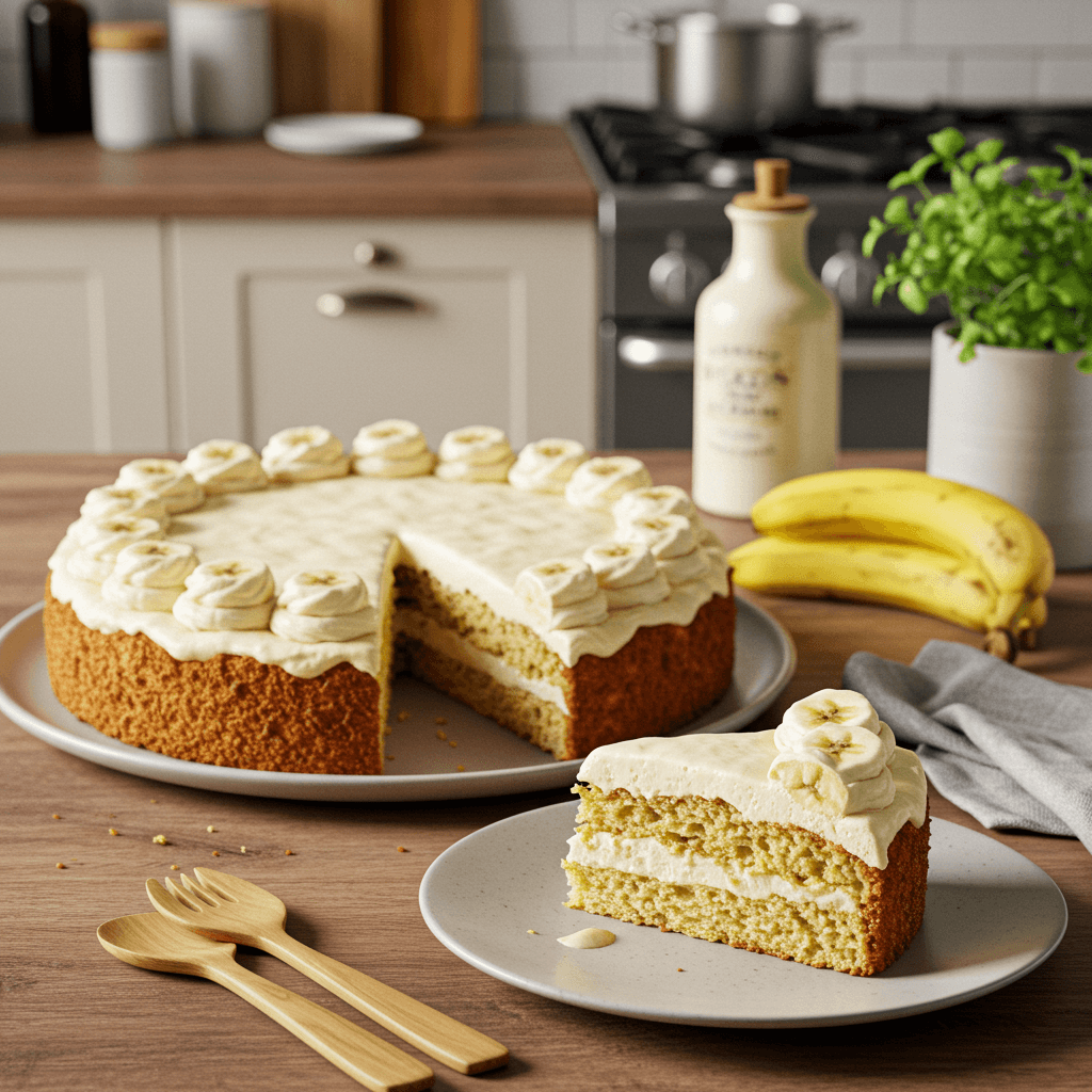 Decadent Banana Cream Cake with Vanilla Cheesecake Frosting