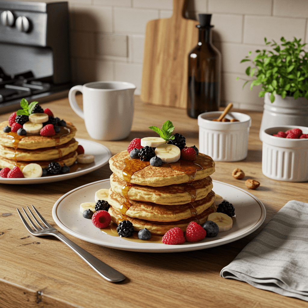 Decadent Buttermilk Chocolate Chip Pancakes with Berry and Nut Medley