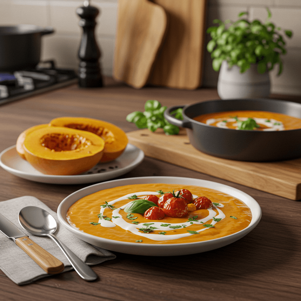 Elegant Pumpkin Tomato Bisque with Creamy Herb Drizzle
