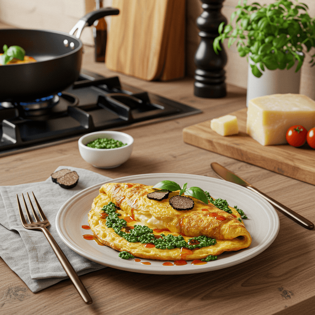 Exquisite Truffle Omelette with Pesto and Chili Oils