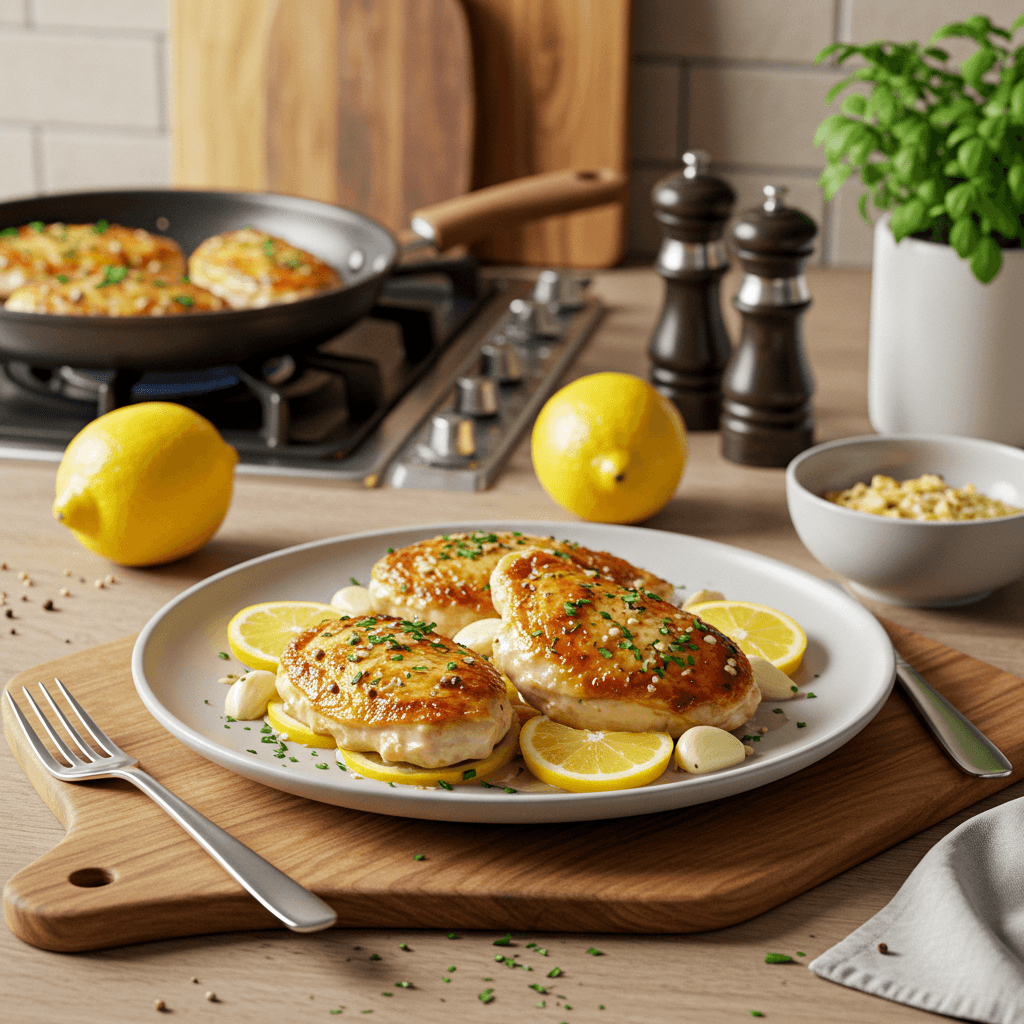 Garlic Herb Pan-Fried Chicken with Lemon Butter Sauce