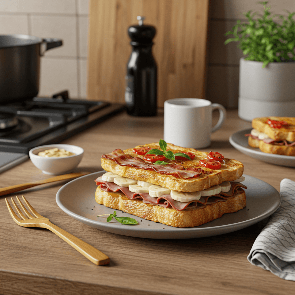 Gourmet Breakfast Toast with Savory and Sweet Layers