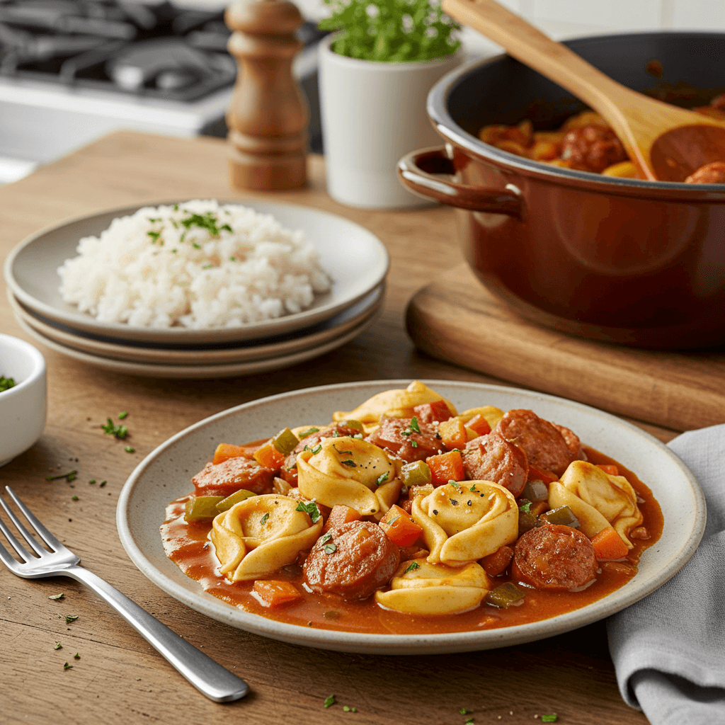 Hearty Crock Pot Italian Sausage and Tortellini Stew
