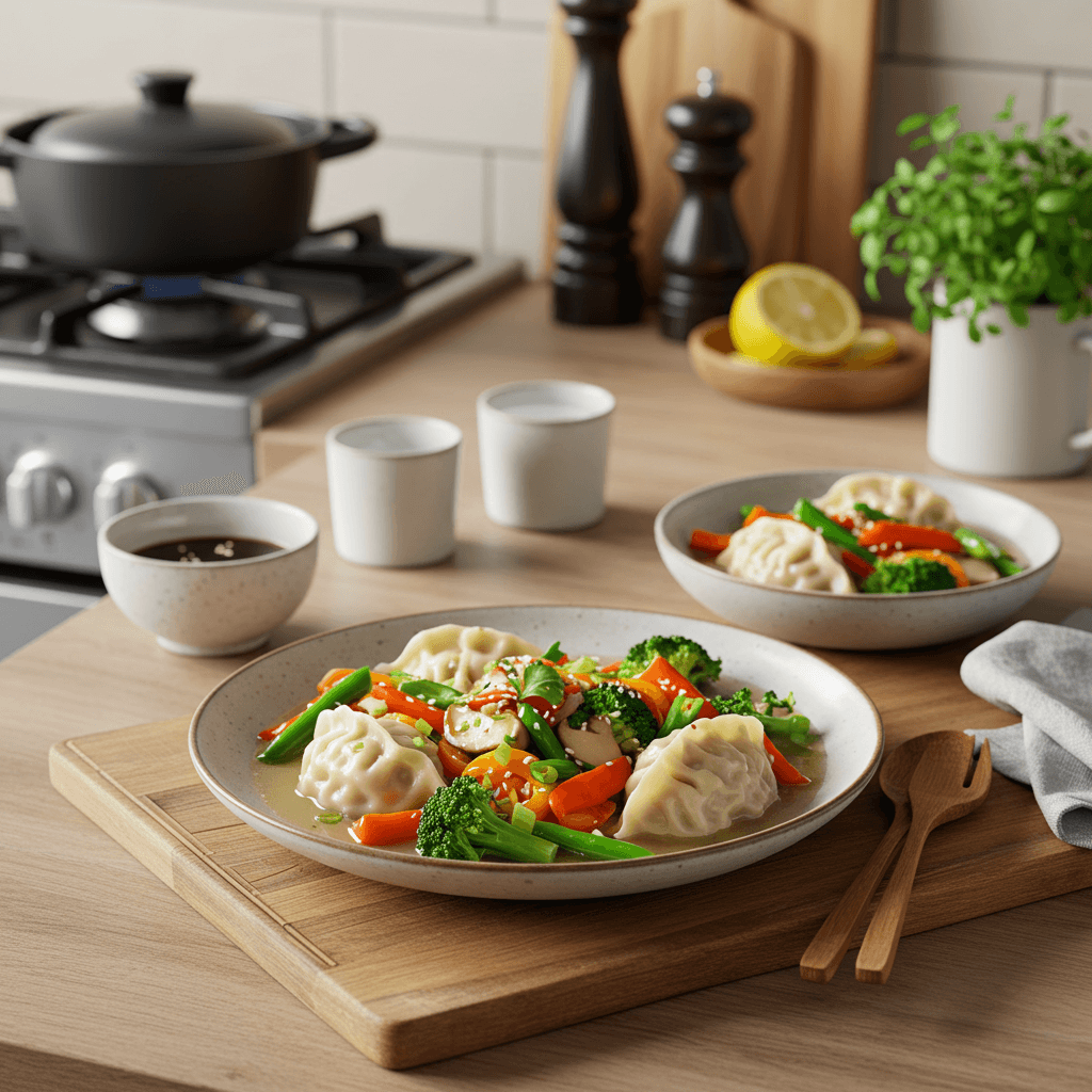 Hearty Miso Dumpling Soup with Stir-Fried Vegetables