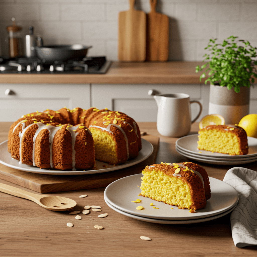 Lemon Almond Velvet Cake with Lemon Glaze