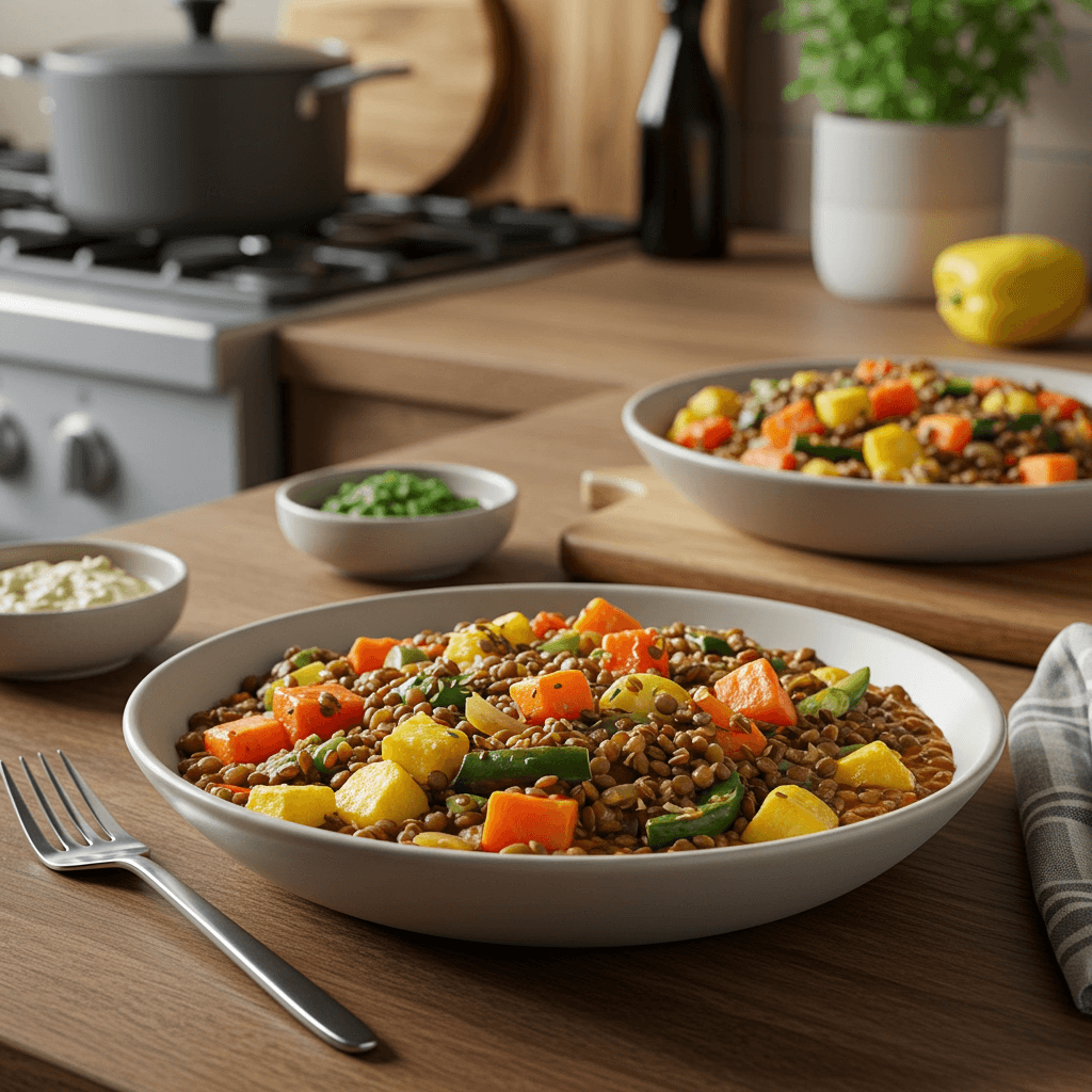 Microwave Hearty Lentil and Vegetable Bowl