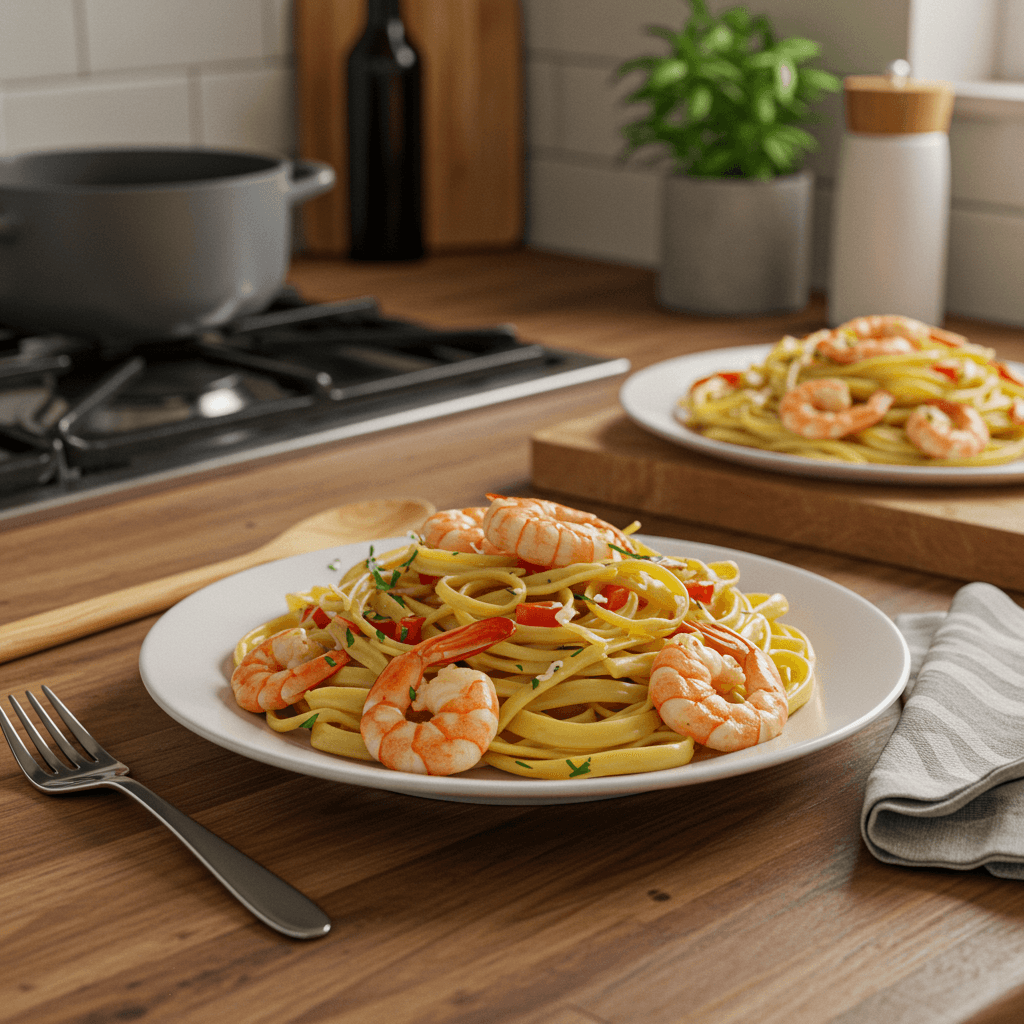 Microwave Shrimp Linguine Delight