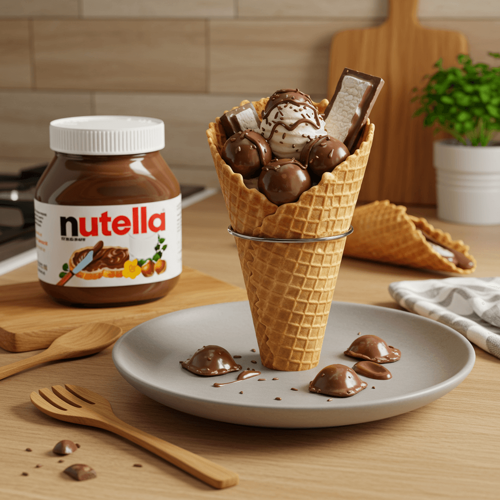 Nutella and Kinder Bueno Dessert Delight in a Waffle Cone