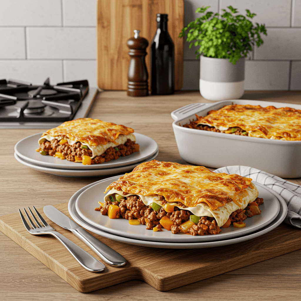 Oven-Baked Beef and Vegetable Burrito Lasagna
