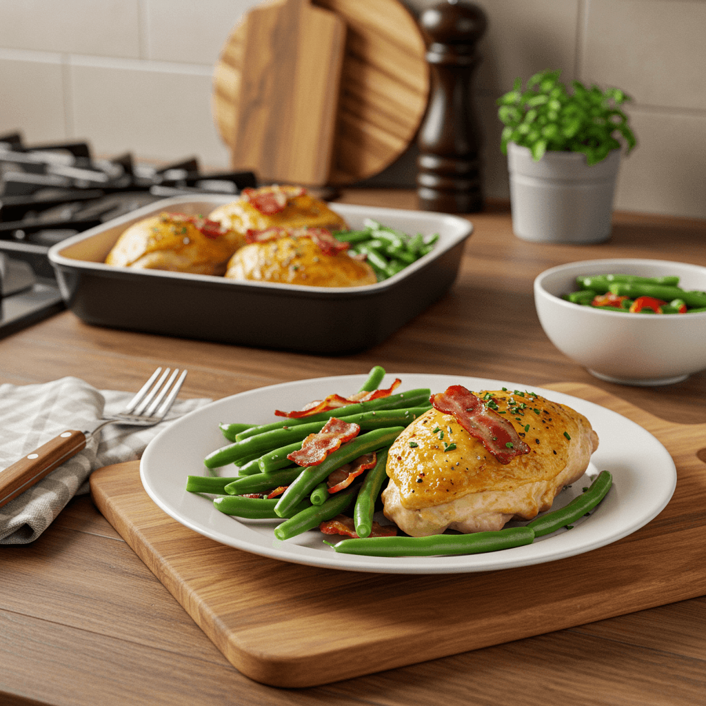 Oven-Baked Chicken with Bacon and Green Beans