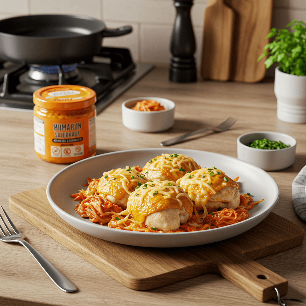 Oven-Baked Chicken with Kimchi Sauerkraut and Cheese