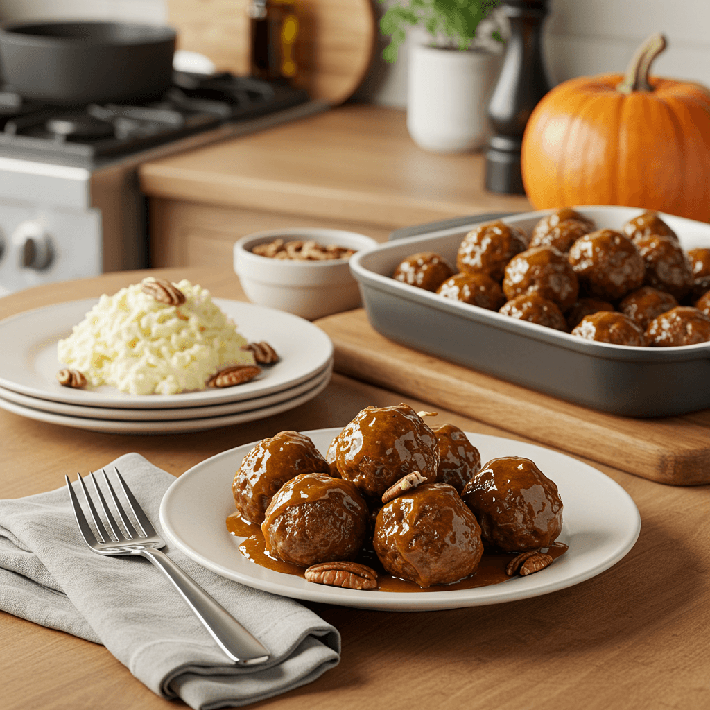Oven-Baked Harvest Meatballs with Pumpkin Pecan Glaze