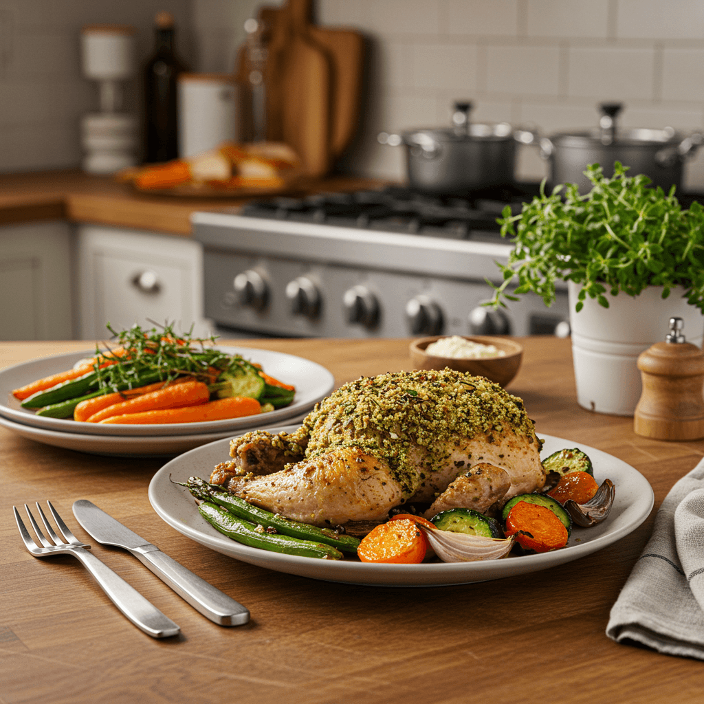 Oven-Baked Herb-Crusted Chicken with Roasted Vegetables